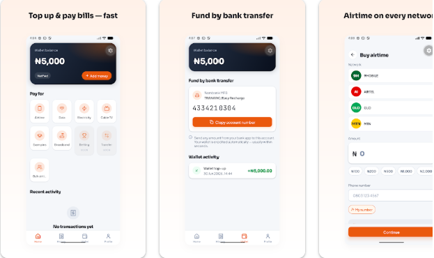 Easy Recharge Instant VTU Payment App Interface