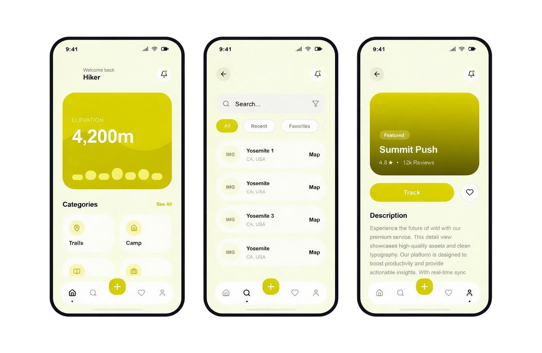 Oxygen mobile app screens for tracking activity, plans and reviews